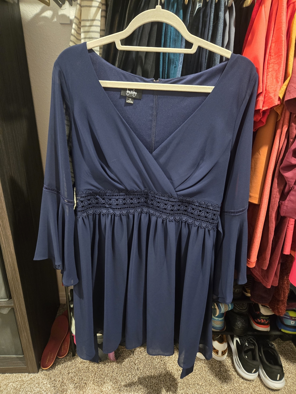 by & by Navy Blue Mini Dress with Lace Waist